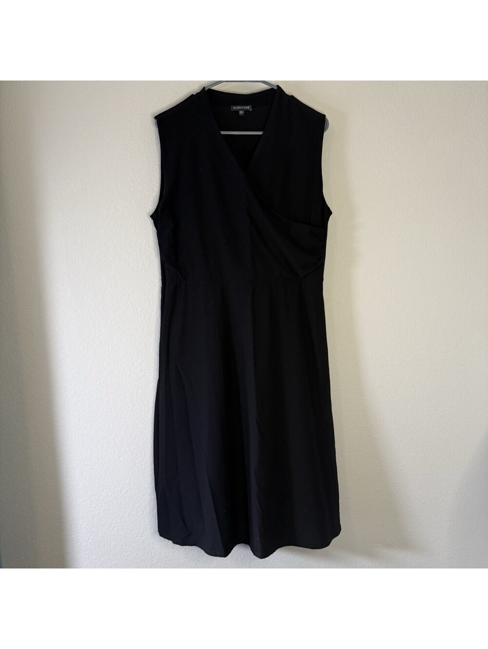 Eileen Fisher Women XL Black Wrap Surplice Sleeveless Dress Made USA Stretch